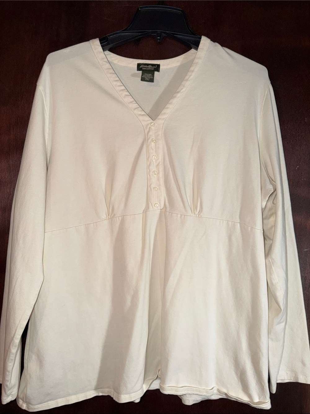 Eddie Bauer Pima Cotton Ivory Long Sleeve V-Neck Tee